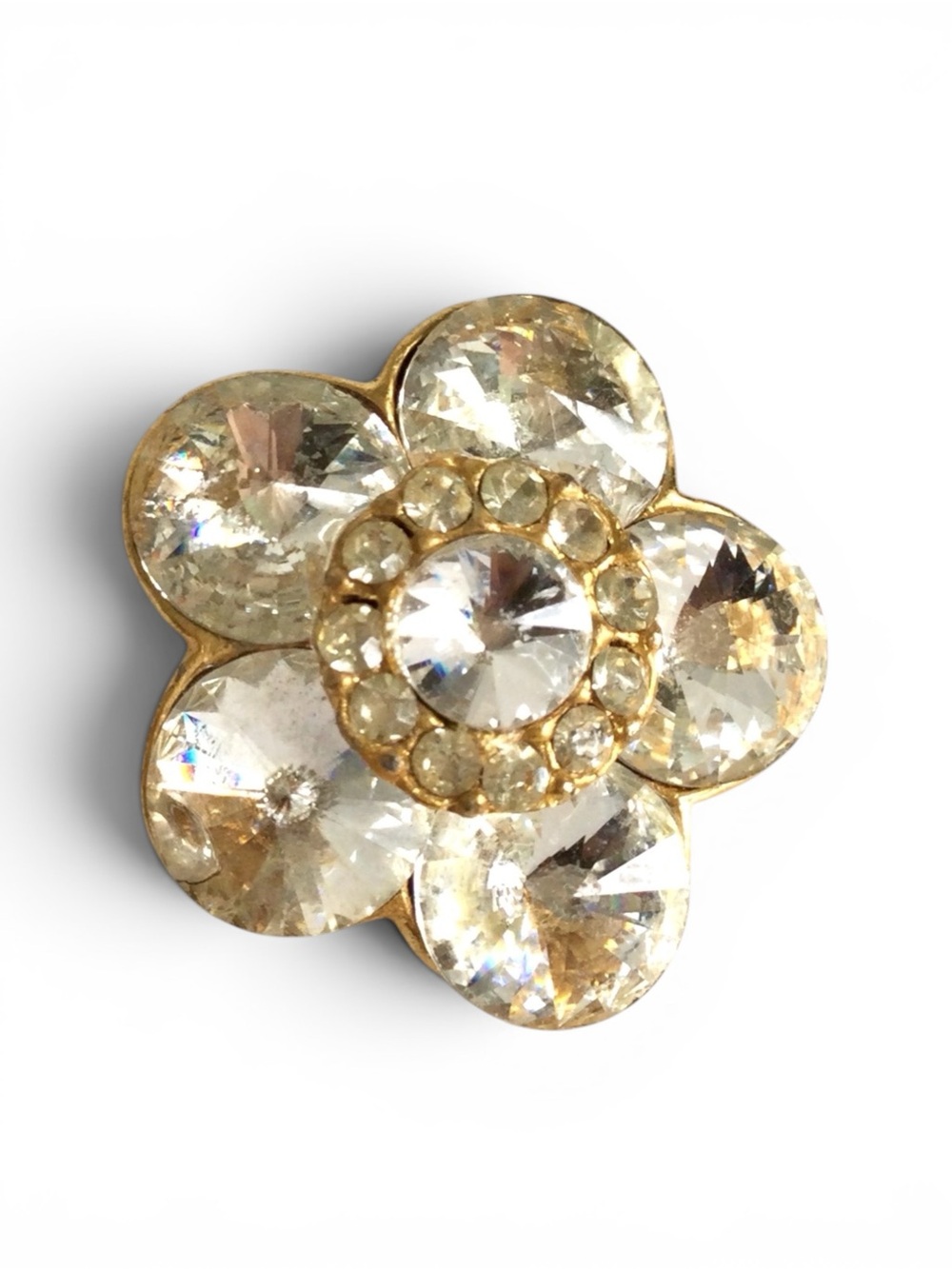 Vintage 1950s Clear Rivoli Floral Brooch - Gold‑Tone - Rare Find - Picture 6 of 12